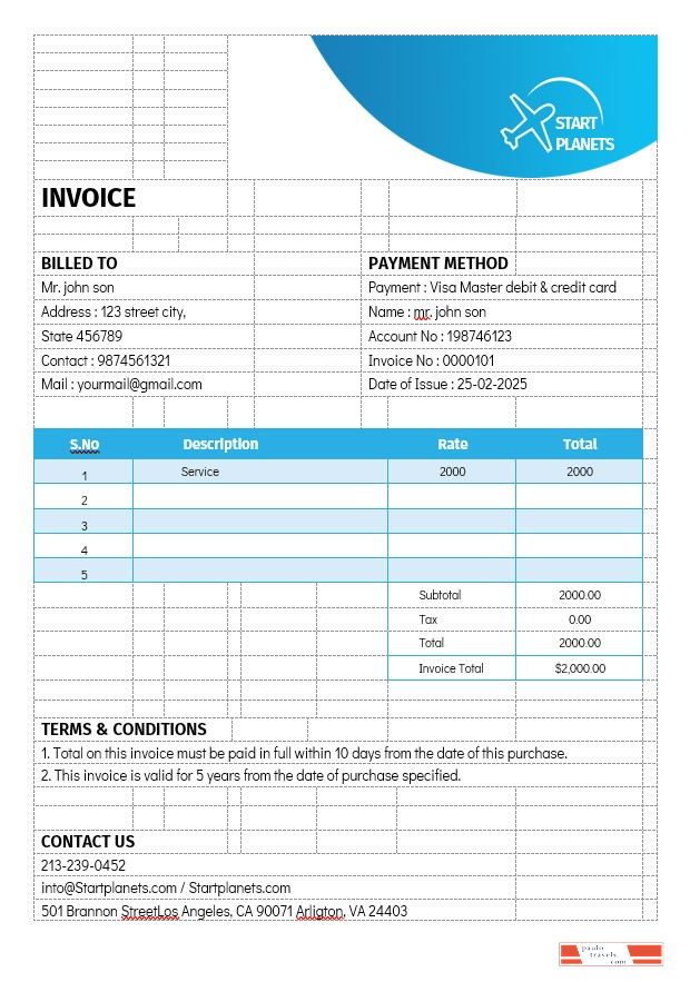 Airlines Aviation Services Invoice Template PSD template